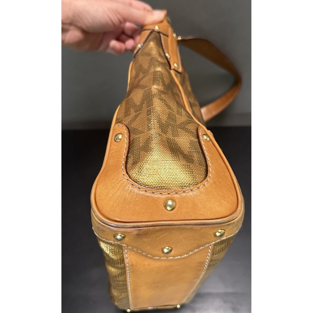Y2K Michael Kors Gold MK signature logo hobo shoulder bag purse studs Rare - Picture 15 of 16